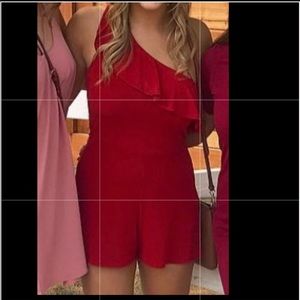 One shoulder express red romper